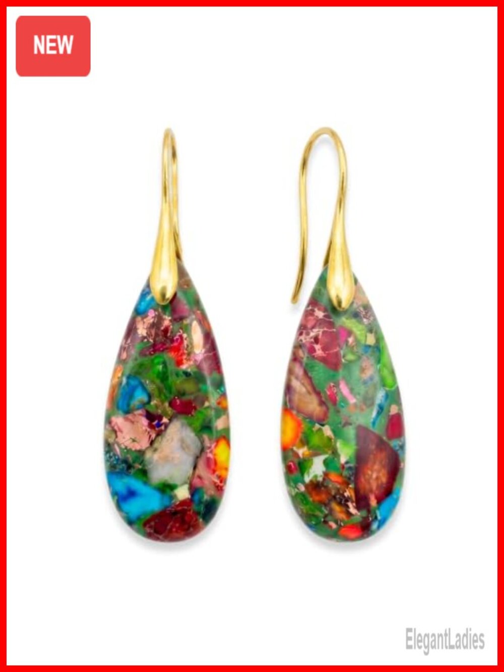 Boho Natural Stone Dangle Earrings Copper Hook Teardrop Women Jewelry